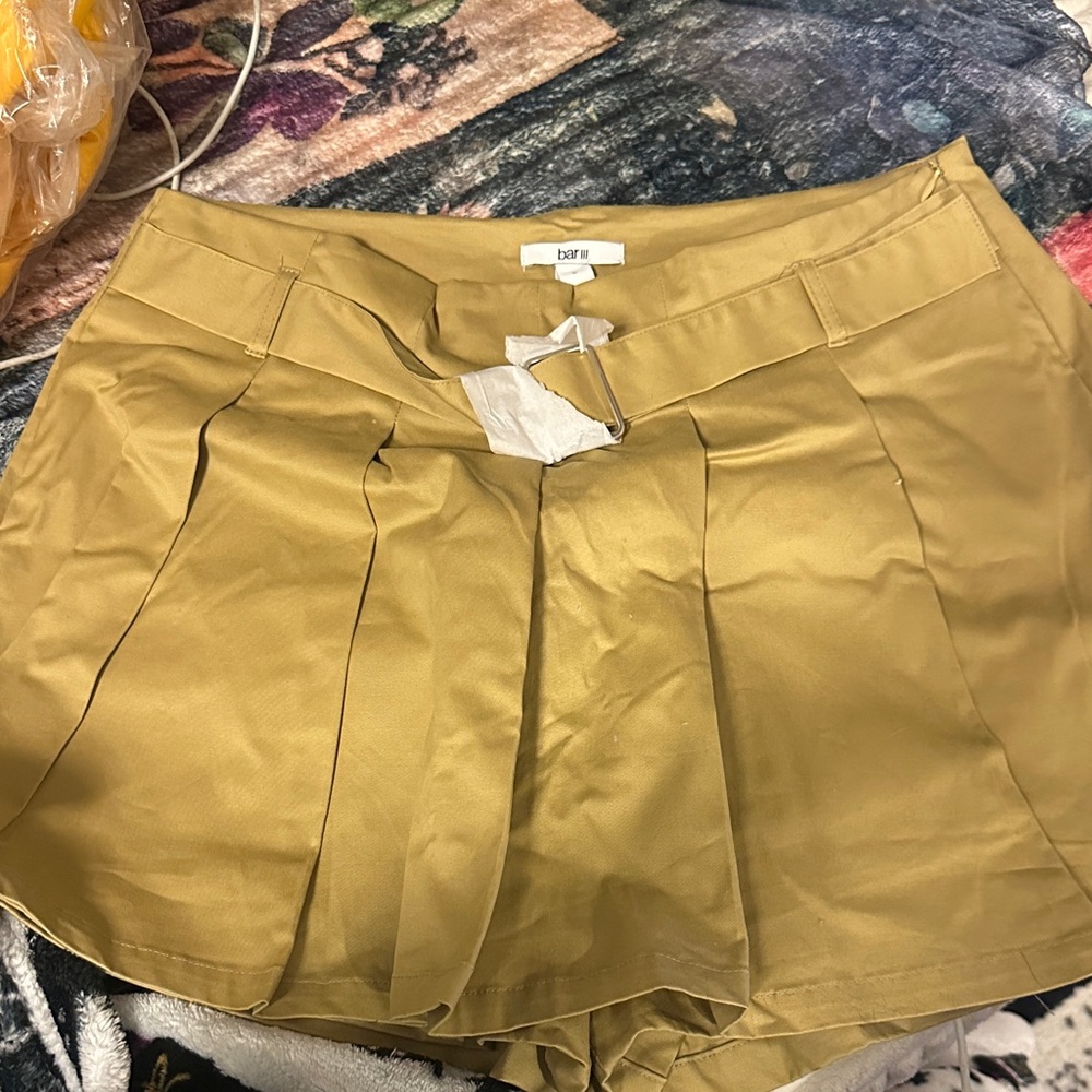 Bar III Gold High Waist Pleated Shorts